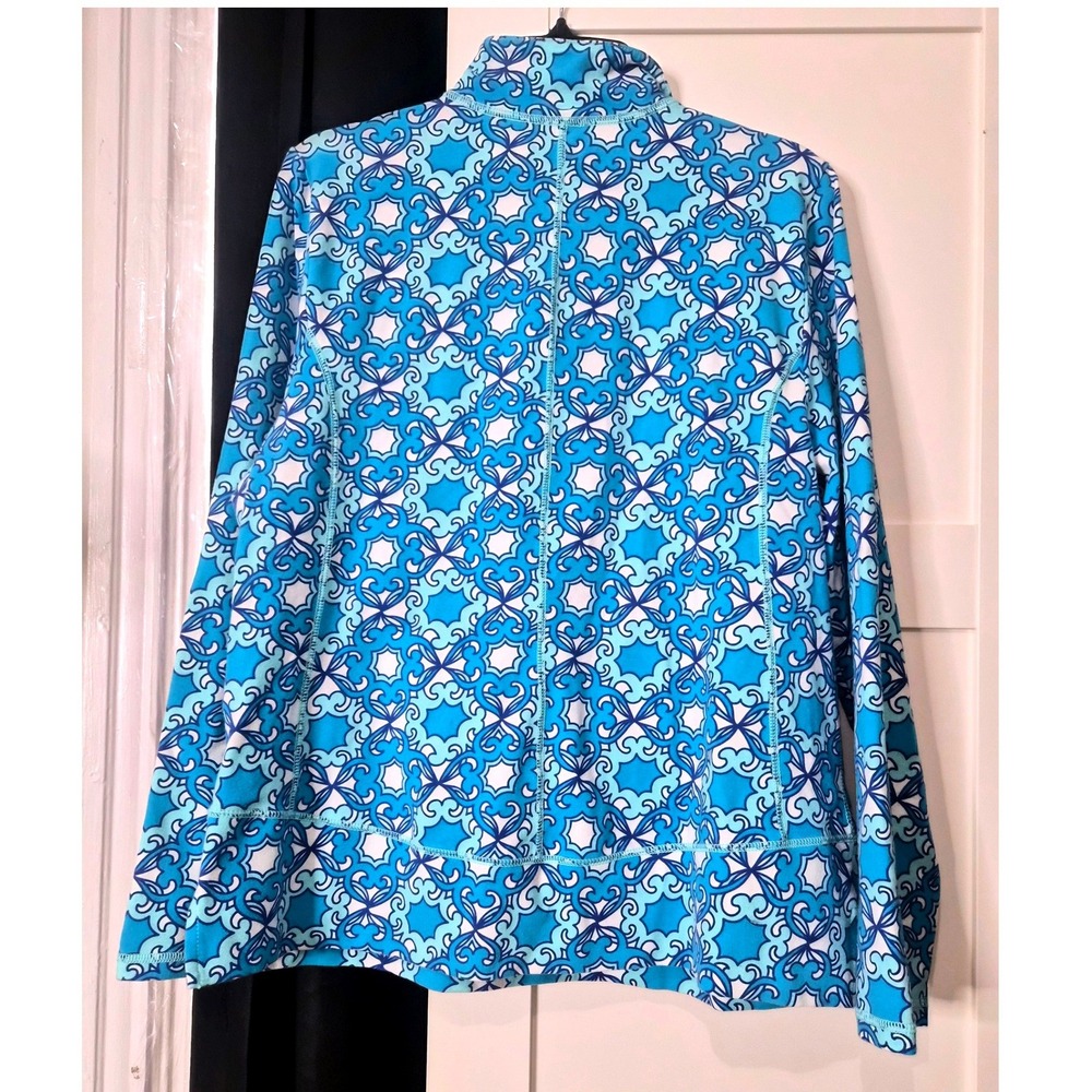 Talbots Talbots Blue White Geometric Tile Quarter Zip Pullover Size XL - Picture 2 of 7